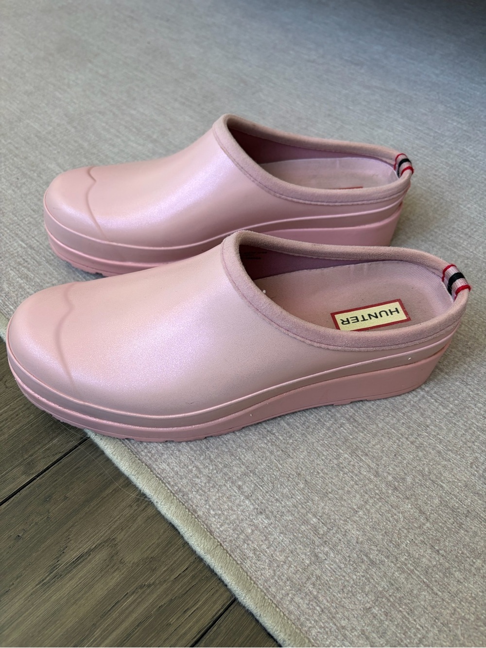 Hunter Gorpcore Streeywear Shiny Pink Slip-On waterproof Rain Clogs, UK 6 - Picture 6 of 13